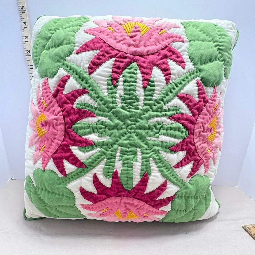 Handmade Quilted Pillow Pink /Green I think protea Design.